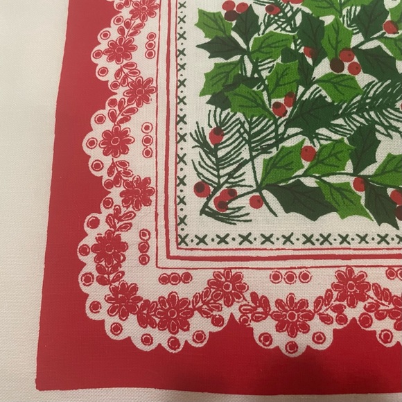 Other - Vintage Christmas tablecloth 58” x 86” holly red & green